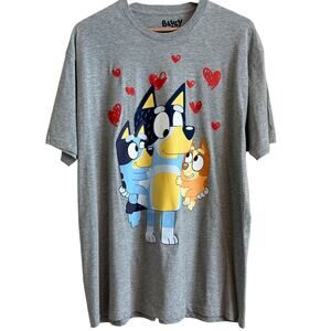 Bluey Family Hearts Graphic Tee Women’s Oversized Gray T-Shirt-NWOT‎